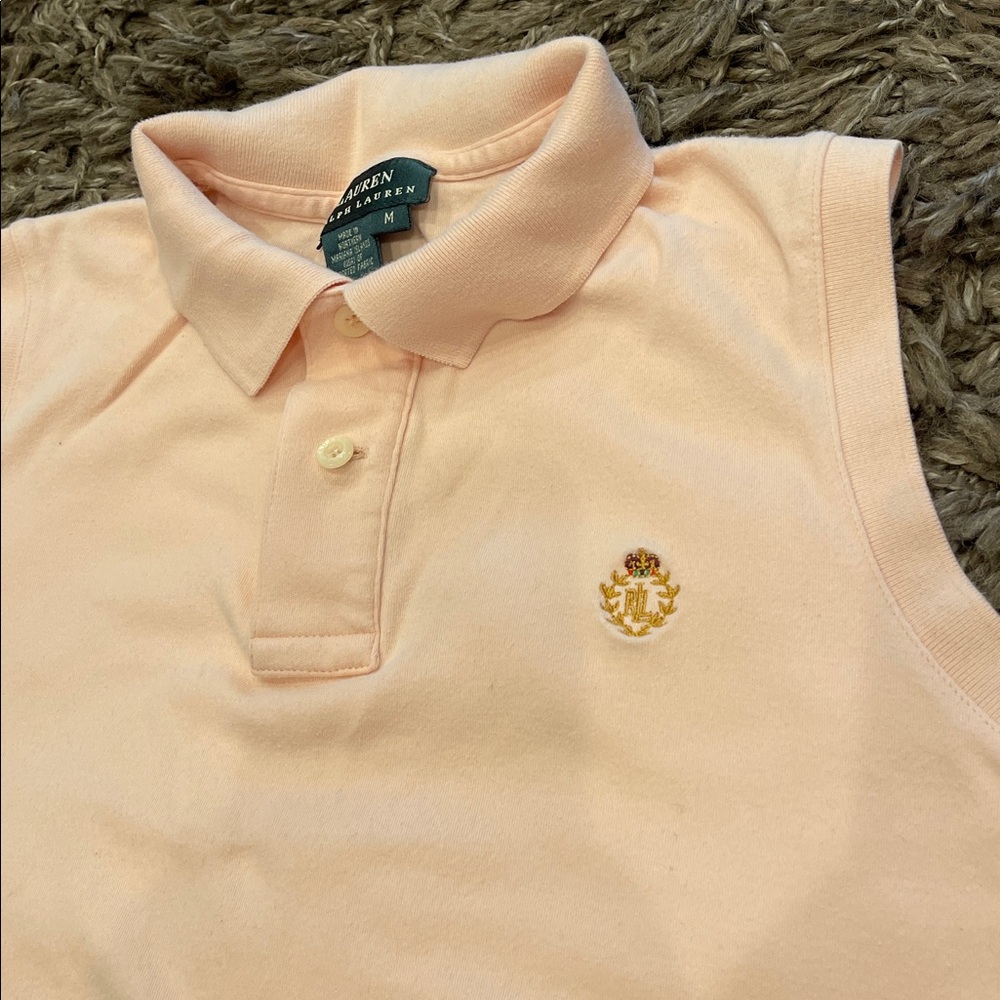 Lauren Ralph Lauren Polo Shirt Women's Medium Sleeveless Cotton Monogram - Picture 3 of 7